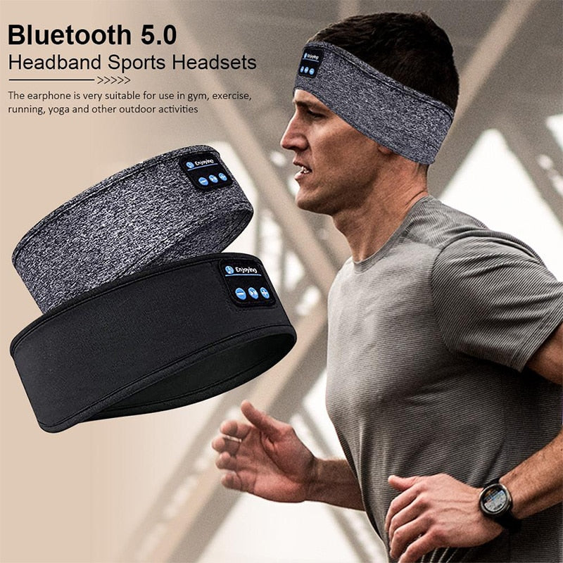 Ultimative Komfortlösung: Kabelloses Bluetooth-Headset in elastischem Sport-Stirnband mit Ohrmuscheln, Musik & Schlafmaske