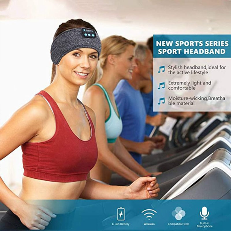 Ultimative Komfortlösung: Kabelloses Bluetooth-Headset in elastischem Sport-Stirnband mit Ohrmuscheln, Musik & Schlafmaske