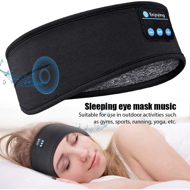 Ultimative Komfortlösung: Kabelloses Bluetooth-Headset in elastischem Sport-Stirnband mit Ohrmuscheln, Musik & Schlafmaske