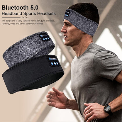 Ultimative Komfortlösung: Kabelloses Bluetooth-Headset in elastischem Sport-Stirnband mit Ohrmuscheln, Musik & Schlafmaske