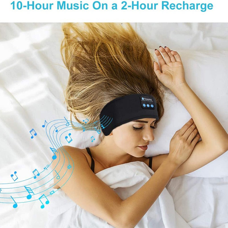 Ultimative Komfortlösung: Kabelloses Bluetooth-Headset in elastischem Sport-Stirnband mit Ohrmuscheln, Musik & Schlafmaske